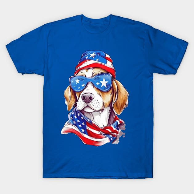 Cool Patriotic Dog, 4th of July Design T-Shirt by PaperMoonGifts